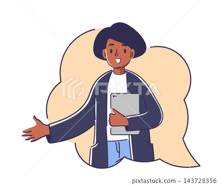 Student Holding Tablet Cartoon Student Holding Tablet Cartoon 143728356