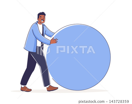 Man Pushing Big Sphere Cartoon Man Pushing Big Sphere Cartoon 143728359
