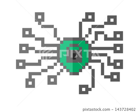 Shield Lock With Circuit Pixel Art 143728402