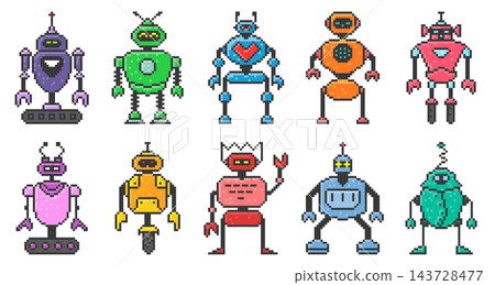Robot Characters Set Pixel Style 143728477