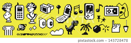 Retro Pixel Icon Set Nostalgia Cyber Y2K Retro Pixel Icon Set Nostalgia Cyber Y2K 143728478