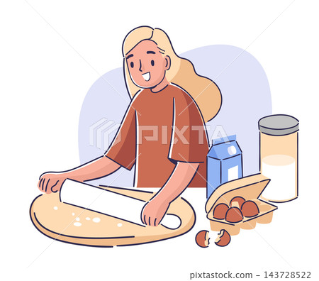 Baker Rolling Dough Kitchen Cartoon Baker Rolling Dough Kitchen Cartoon 143728522