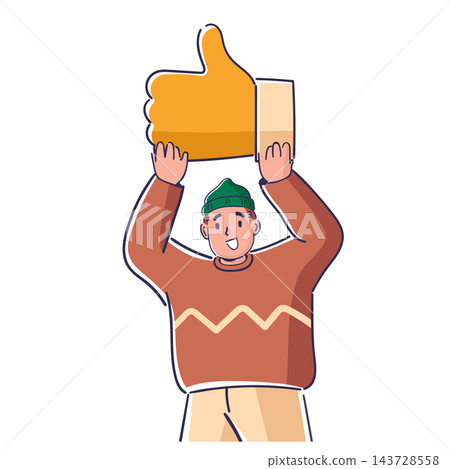 ThumbsUp Man Holding Like Cartoon ThumbsUp Man Holding Like Cartoon 143728558