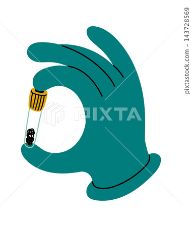 GlovedHand Holding Micro Test Tube Cartoon GlovedHand Holding Micro Test Tube Cartoon 143728569