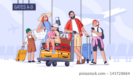 Family Airport Travel Cartoon Scene Family Airport Travel Cartoon Scene 143728664