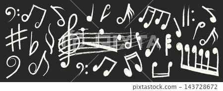 Music Notes Swirl Chalk Sketch Music Notes Swirl Chalk Sketch 143728672