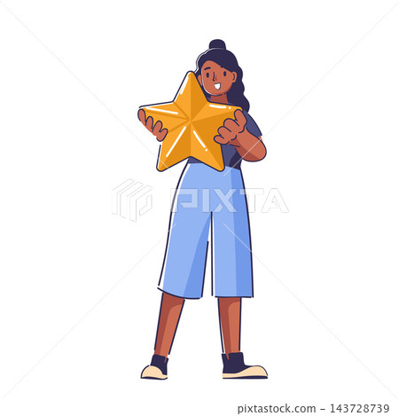 Woman Holding Star Reward Cartoon Woman Holding Star Reward Cartoon 143728739