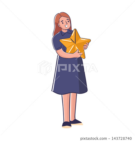 Girl Holding Star Reward Cartoon Girl Holding Star Reward Cartoon 143728740