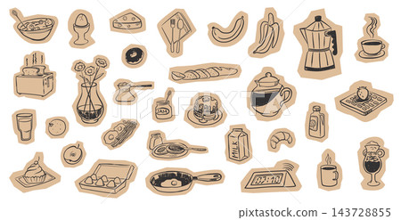 Breakfast Food Stickers Set Hand Drawn Breakfast Food Stickers Set Hand Drawn 143728855