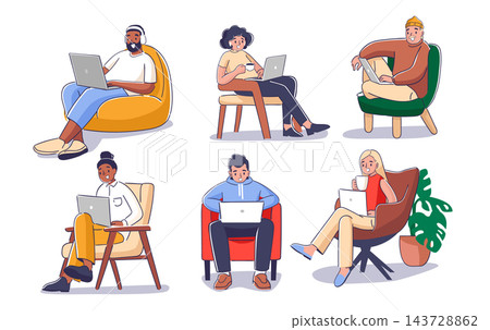 Freelancer Team Remote Work Cartoon Freelancer Team Remote Work Cartoon 143728862