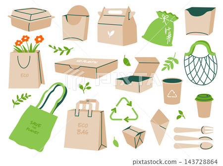 Eco Packaging Set With Recycling Symbols Eco Packaging Set With Recycling Symbols 143728864