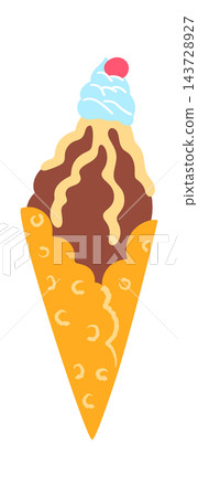 Ice Cream Cone Dripping Topping Cartoon Ice Cream Cone Dripping Topping Cartoon 143728927