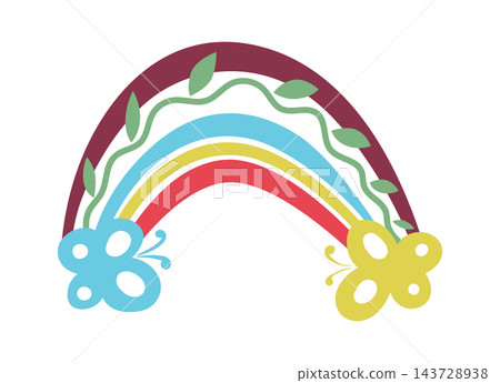 Rainbow With Butterflies And Vines Cartoon Rainbow With Butterflies And Vines Cartoon 143728938