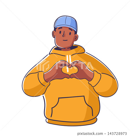 Man Making Heart Hand Gesture Cartoon Man Making Heart Hand Gesture Cartoon 143728973
