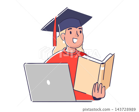 Graduate Studying With Laptop Cartoon 143728989