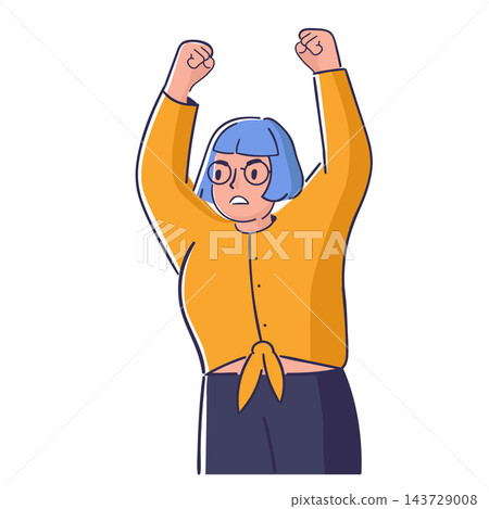 Woman Protesting With Raised Fists Cartoon Woman Protesting With Raised Fists Cartoon 143729008
