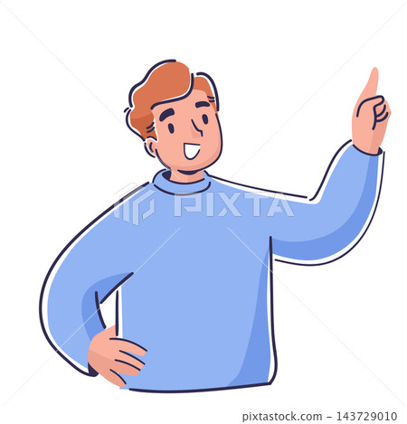 Man Pointing Up Cartoon Style 143729010
