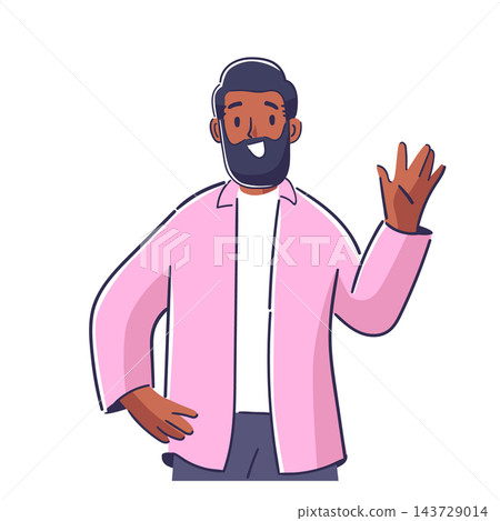 Man Waving Hand Cartoon Style Man Waving Hand Cartoon Style 143729014