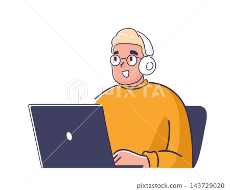 Gamer Working On Laptop Cartoon Gamer Working On Laptop Cartoon 143729020