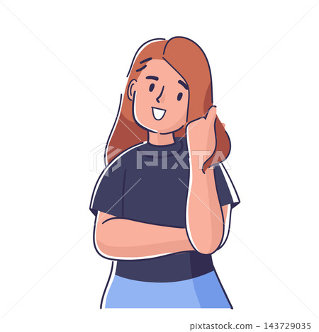 Woman Smiling With Hand Gesture Cartoon Woman Smiling With Hand Gesture Cartoon 143729035