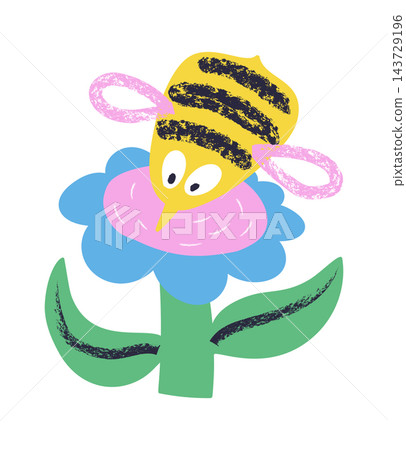 Bee Pollinating Flower Cartoon 143729196