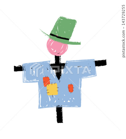 Scarecrow With Patchwork Shirt Crayon Style Scarecrow With Patchwork Shirt Crayon Style 143729255
