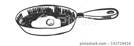 Frying Pan Cooking Egg Line Art Frying Pan Cooking Egg Line Art 143729416