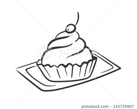 Cupcake With Cherry Line Art Cupcake With Cherry Line Art 143729467