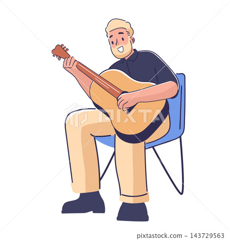 Guitarist Playing Acoustic Seated Cartoon 143729563