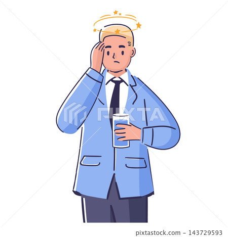 Man Feeling Dizzy Holding Coffee Cartoon Man Feeling Dizzy Holding Coffee Cartoon 143729593