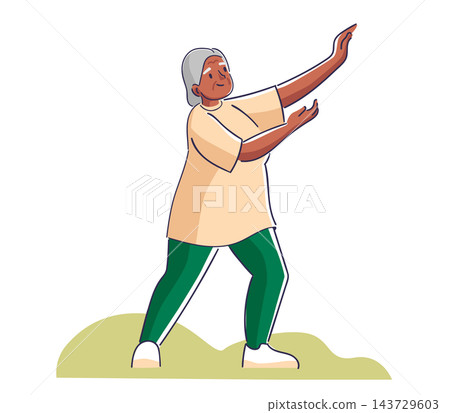 Senior Woman Practicing Tai Chi Cartoon Senior Woman Practicing Tai Chi Cartoon 143729603