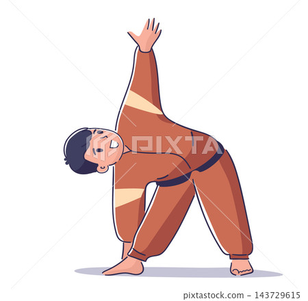 Boy Doing Side Stretch Cartoon Boy Doing Side Stretch Cartoon 143729615
