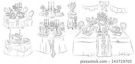 Banquet Table Setting Line Art Banquet Table Setting Line Art 143729705
