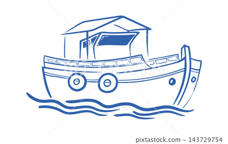 Boat Cruising Waves Line Art Boat Cruising Waves Line Art 143729754
