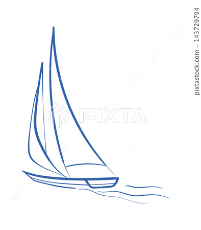 Sailboat Gliding On Waves Line Art 143729794