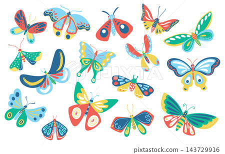 Butterfly Set Flying Cartoon 143729916