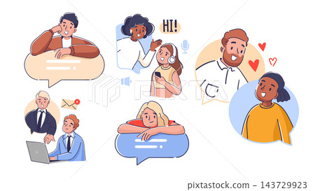 People Messaging And Chat Bubbles Cartoon People Messaging And Chat Bubbles Cartoon 143729923