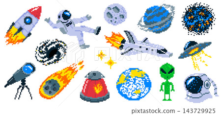 Astronaut And Space Elements Pixel Art Astronaut And Space Elements Pixel Art 143729925
