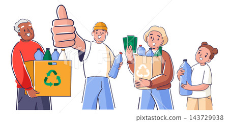 Recycling Volunteers Collect Bottles Cartoon 143729938