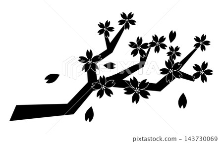 櫻花枝條的輪廓,花瓣隨風飄舞(象形圖,單色) 櫻花枝條的輪廓,花瓣隨風飄舞(象形圖,單色) 143730069
