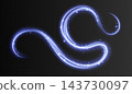 Blue light effect with stars and sparkles, neon glowing snowflakes trail, blue swirl with breeze particles. Winter wind. 143730097