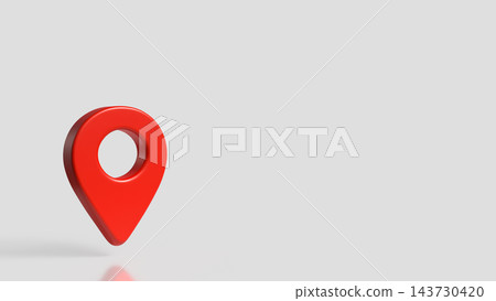 Red Location Pin on Gray Background with Copy Space 3d render. Red Location Pin on Gray Background with Copy Space 3d render. 143730420
