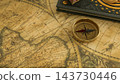 Vintage Compass On Ancient Treasure Map 3d render. 143730446