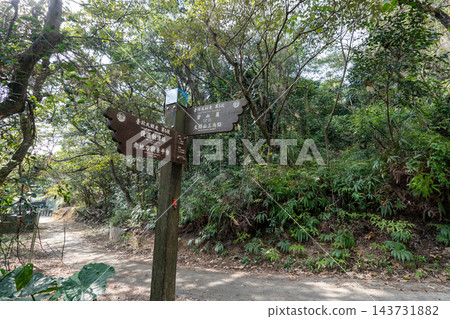 陽明山國家公園七星山健行步道上的階梯與蔚藍的天空 陽明山國家公園七星山健行步道上的階梯與蔚藍的天空 143731882