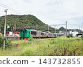 The Limited Express Midori train is stopped at the platform of Arita Station. 143732855