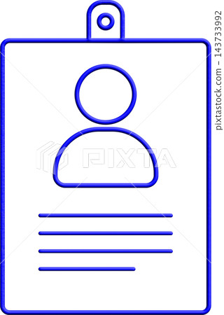 ID card icon, blue neon outline identification badge with person silhouette and text lines, employee identity card concept 143733992