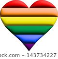 Rainbow heart, glossy 3D heart with rainbow stripes, pride love and diversity symbol 143734227