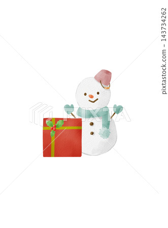 Illustration of a snowman and Christmas presents Illustration of a snowman and Christmas presents 143734262