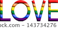 LOVE text, glossy 3D letters with rainbow stripes, pride love and diversity typography 143734276