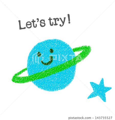 The words "Let's try" and an illustration of a planet. The words "Let's try" and an illustration of a planet. 143735527